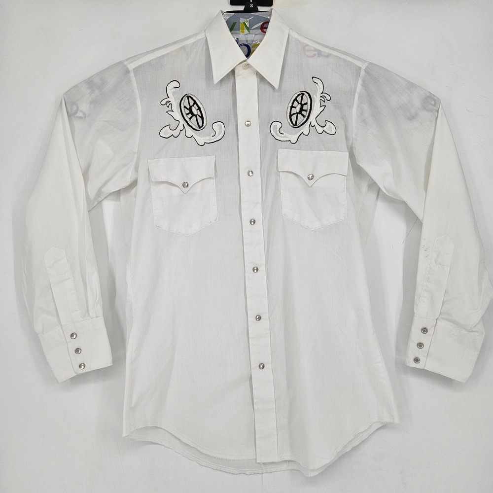Vintage Pryde Shirt‎ Mens 15.5 33 Western White Embroidered Long Sleeve